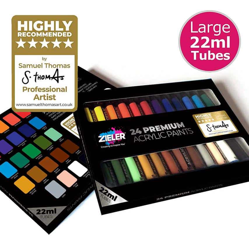 Acrylic Paint Set 24 Assorted Colours (22ml tubes) Zieler Art Supplies
