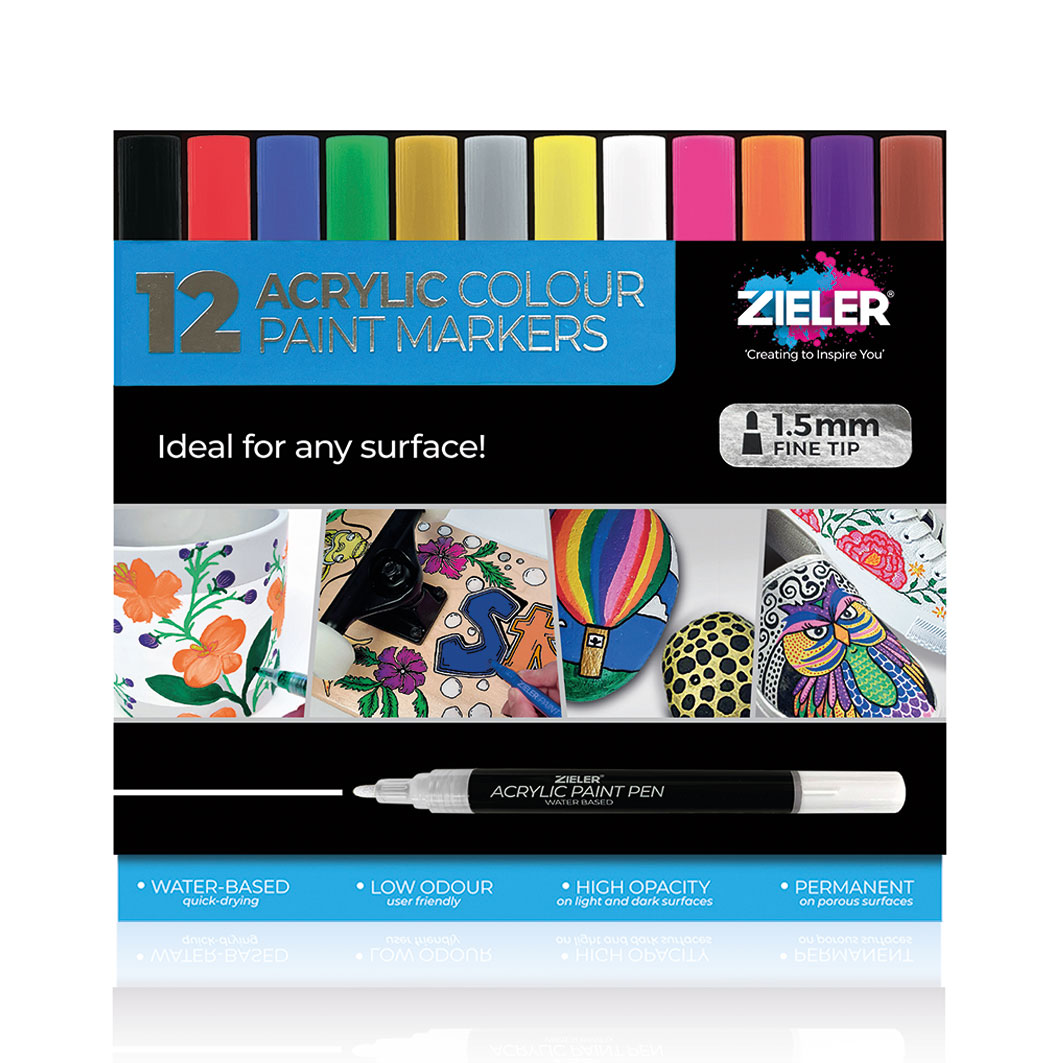 12 Colour Acrylic Paint Pens 3mm for rock painting, shoes, wood, ceramic,  glass - Life of Colour