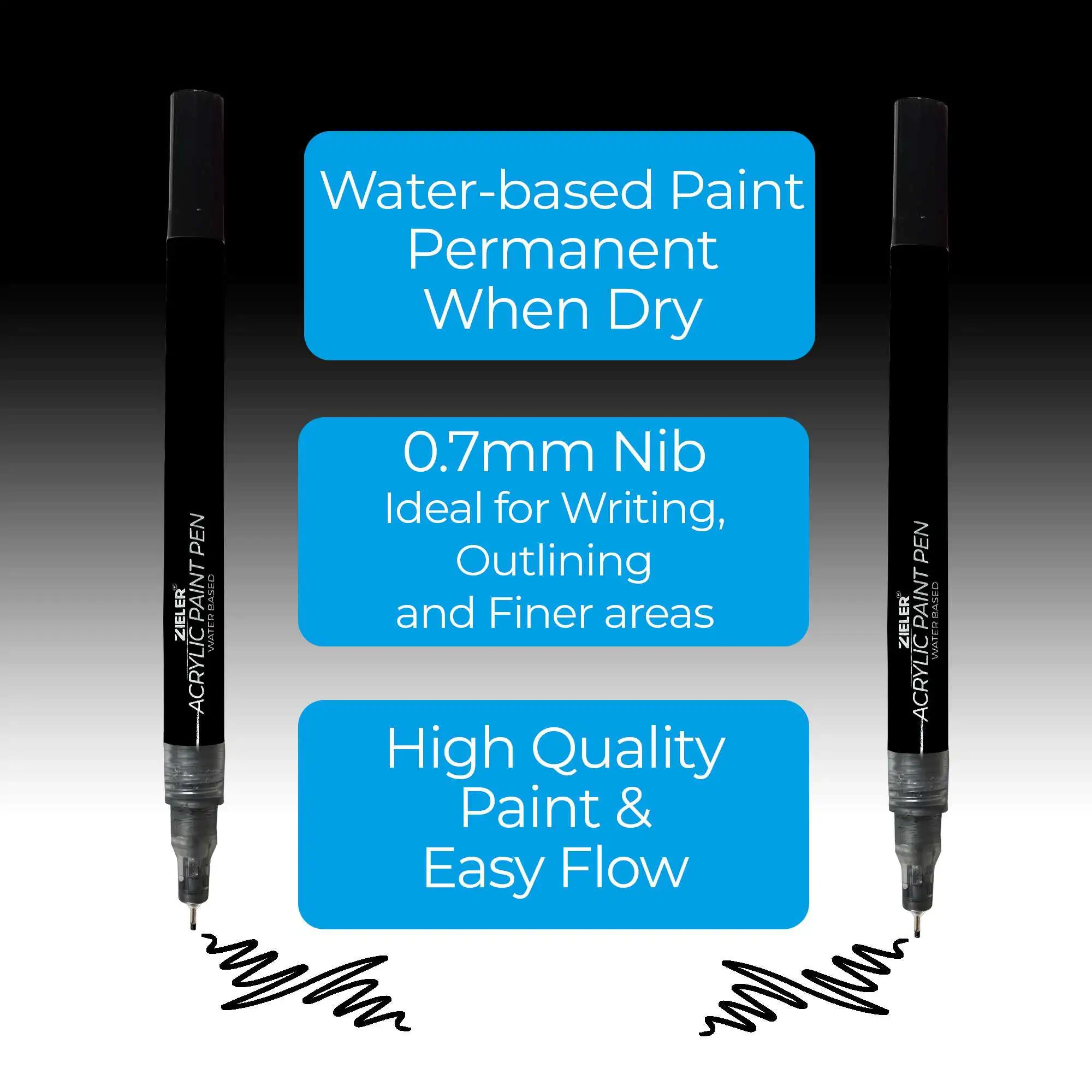 2pcs Black Acrylic Marker Pens Packed In Opp Bags, Waterproof, Non